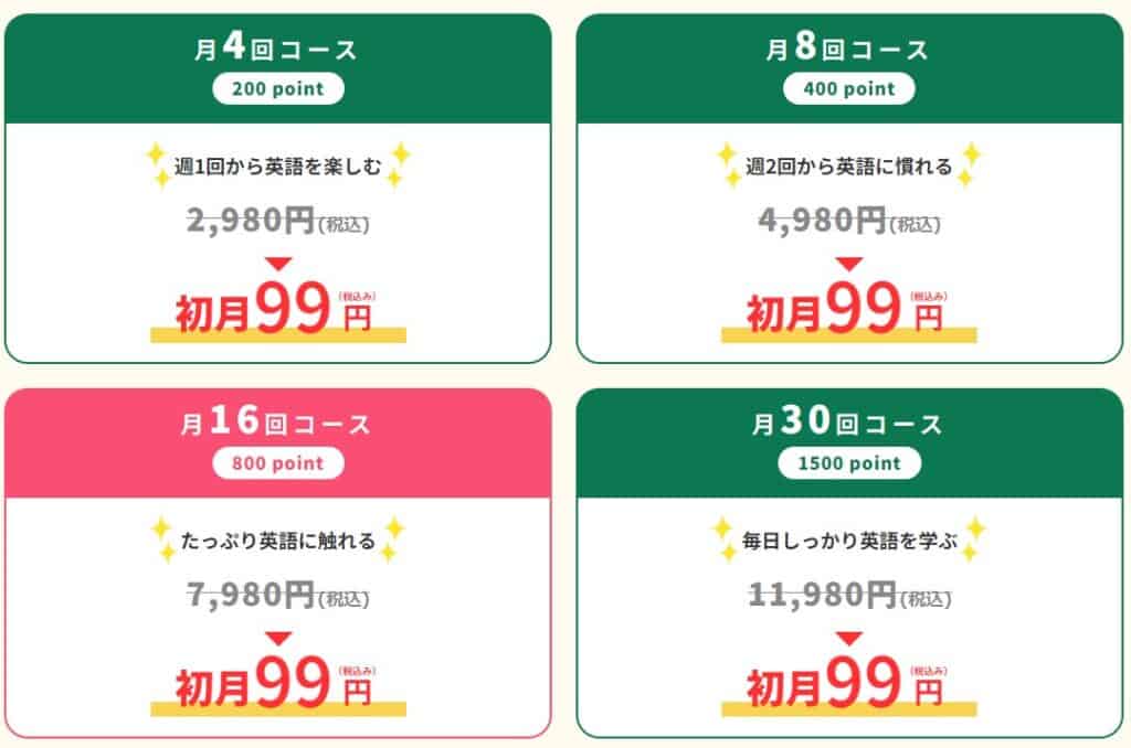QQキッズイングリッシュ4コース初月99円キャンペーン