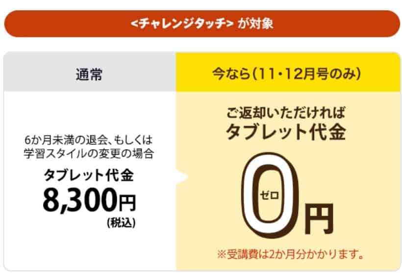 チャレンジタッチ小学生｜11・12月号のみ受講でもタブレット無料キャンペーン