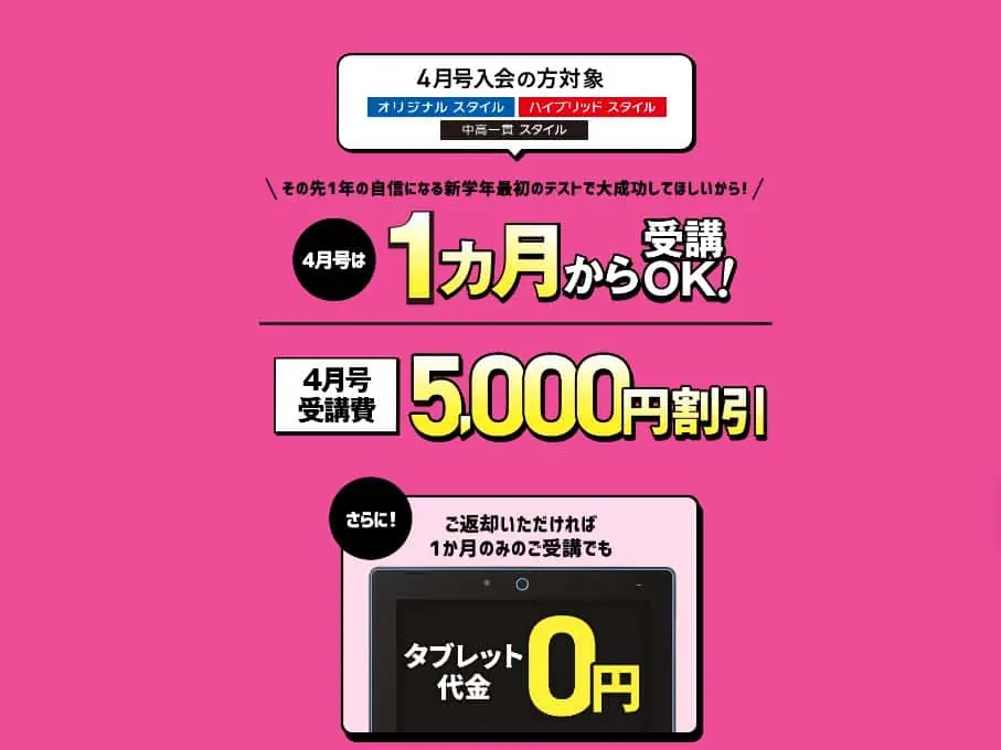 進研ゼミ中学講座4月号入会キャンペーン