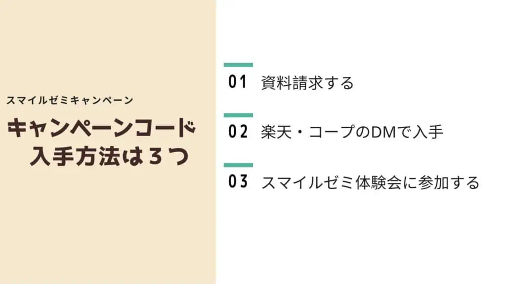 スマイルゼミキャンペーンコード・クーポンコード入手方法は3つ