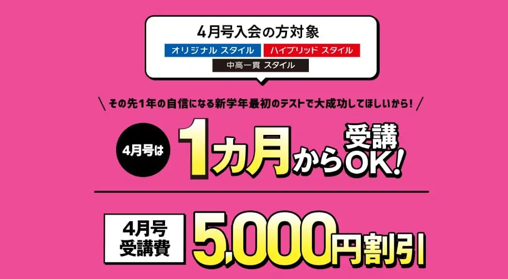 進研ゼミ中学1年生講座入会で4月号5,000円引き