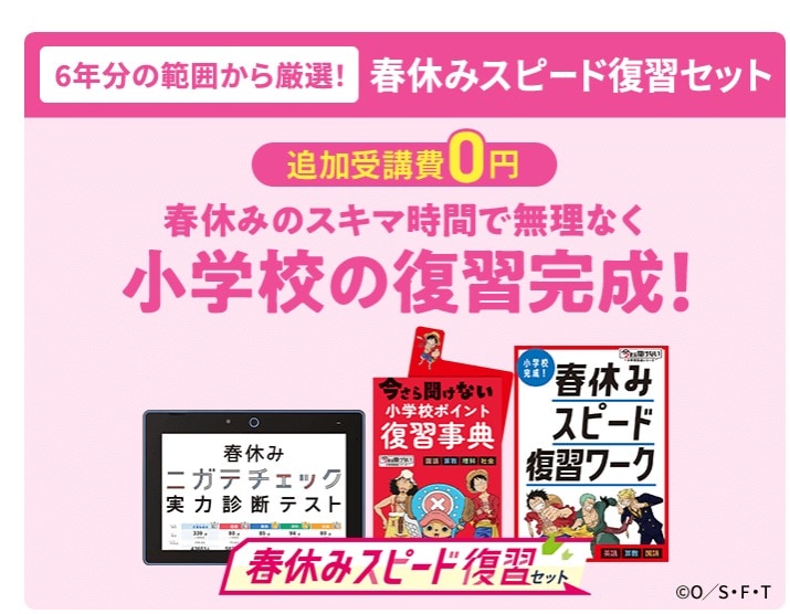 進研ゼミ中学1年生講座4月号入会で小学校6年間の復習ができる「春休みスピード復習セット」がもらえる